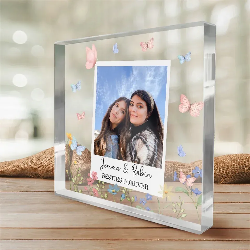 Custom Photo Besties Make Life Brighter - Bestie Personalized Custom Square Shaped Acrylic Plaque - Gift For Best Friends, BFF, Sisters