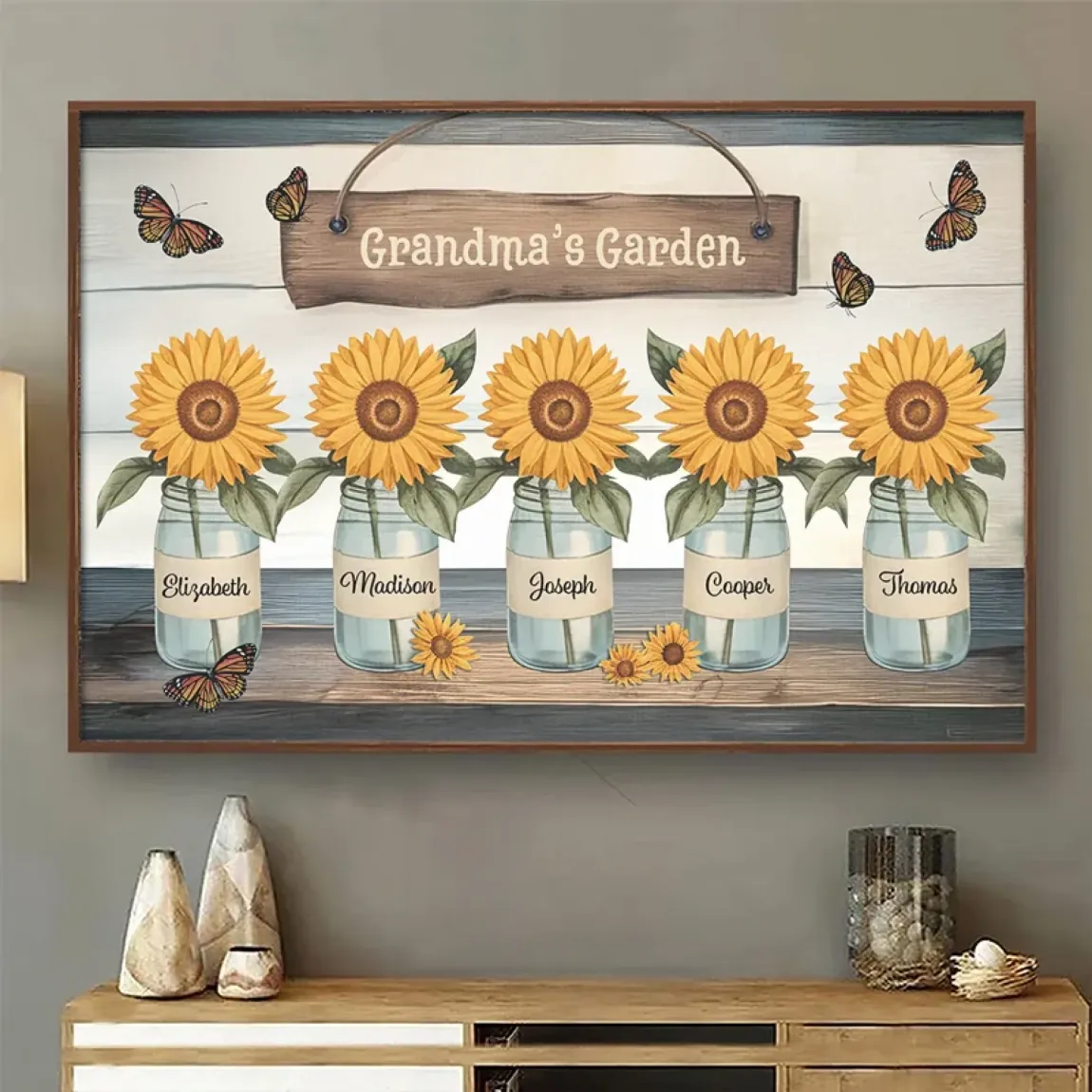 Happiness Is Blooming In Grandma��s Garden - Family Personalized Custom Horizontal Poster - Gift For Mom, Grandma
