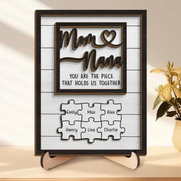 You Are The Piece That Holds Us Together - Family Personalized Custom 2-Layered Wooden Plaque With Stand - Mother's Day, Gift For Mom, Grandma