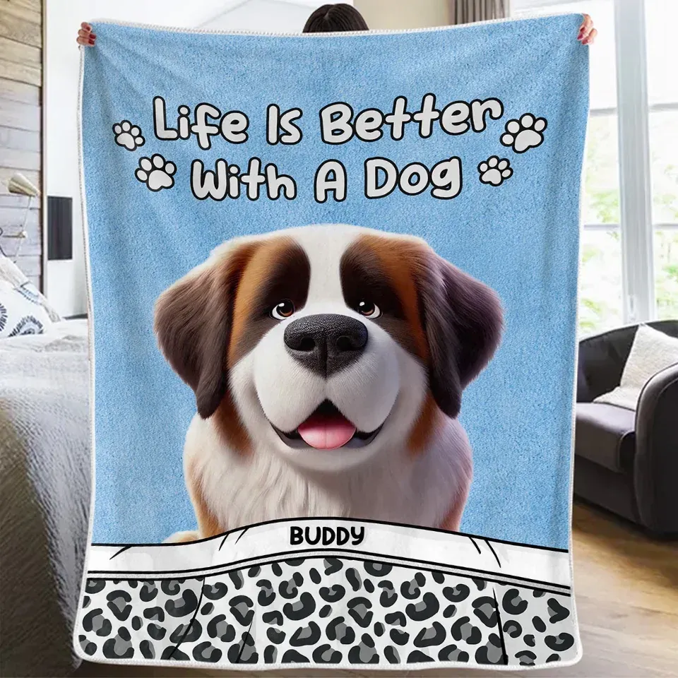 Happiness Is A Wet Nose And A Wagging Tail - Dog Personalized Custom Blanket - Gift For Pet Owners, Pet Lovers