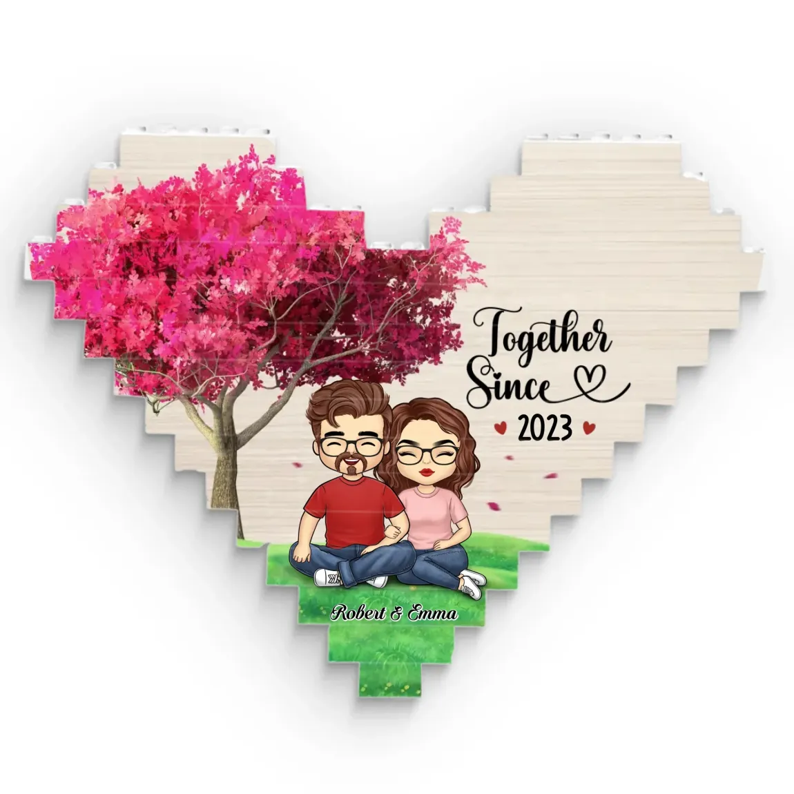 Forever Together - Couple Personalized Custom Heart Shaped Building Brick Blocks - Gift For Husband Wife, Anniversary