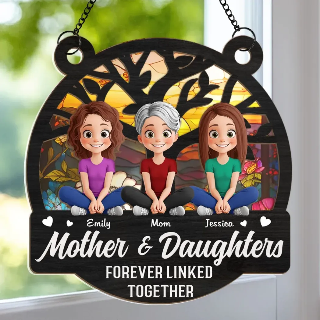 Born From Love, Bonded For Life - Family Personalized Window Hanging Suncatcher Ornament - Gift For Mom, Daughter