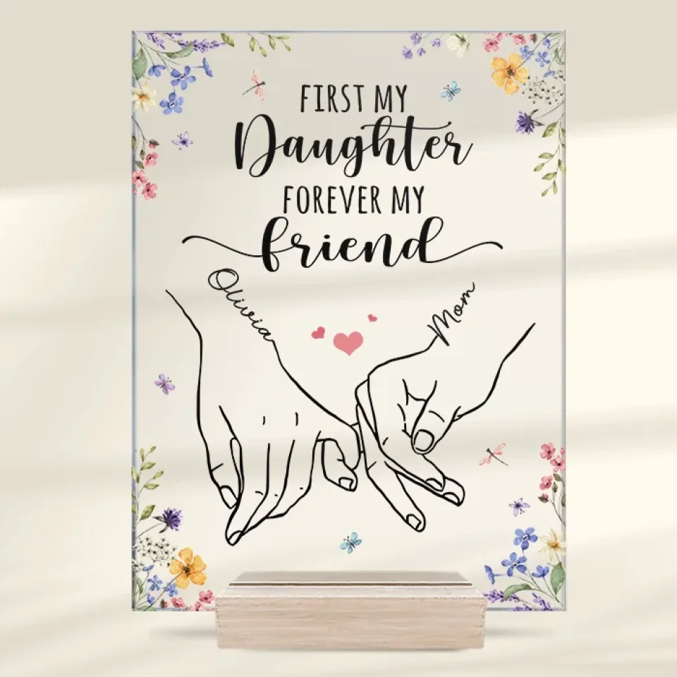 Her Hand Is My Safe Place - Family Personalized Custom Rectangle Shaped Acrylic Plaque - Gift For Mom
