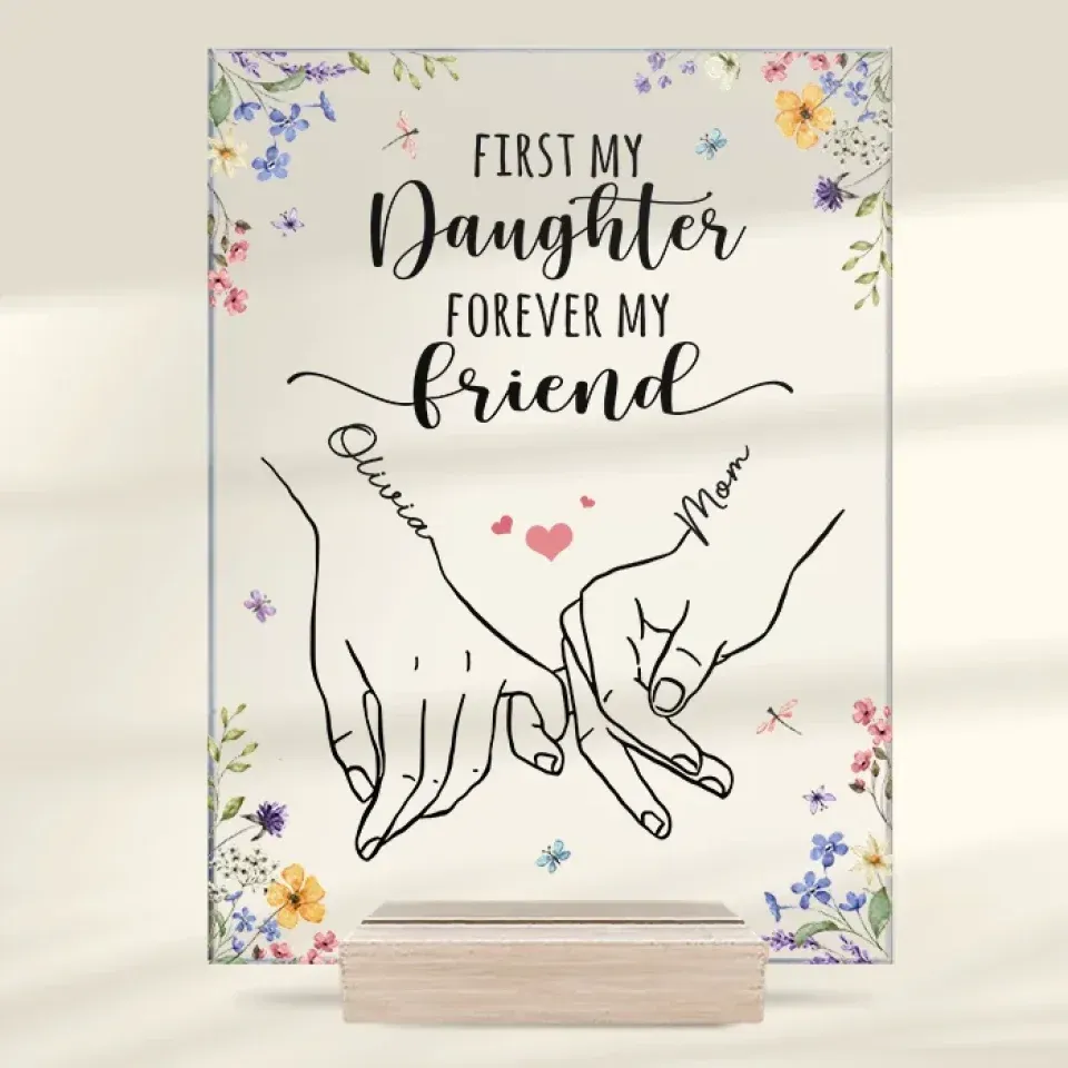 Her Hand Is My Safe Place - Family Personalized Custom Rectangle Shaped Acrylic Plaque - Gift For Mom