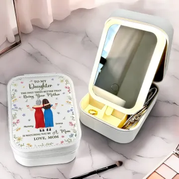 A Mother��s Treasure Is Her Daughter - Family Personalized Custom Jewelry Box LED Makeup - Mother's Day, Gift For Mom, Daughter