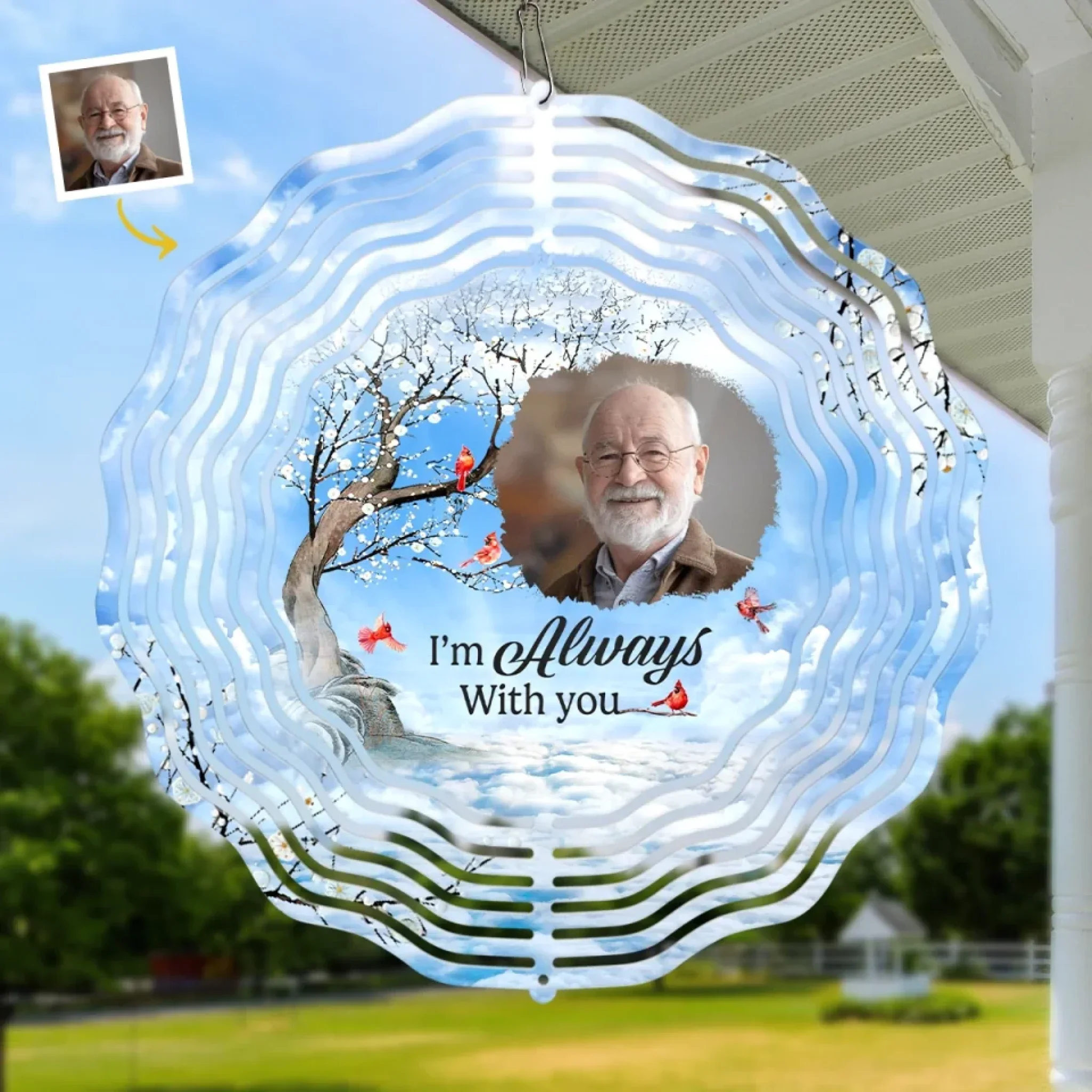 Custom Photo Still With You, Just Unseen - Memorial Personalized Custom Wind Spinner - Sympathy Gift For Family Members