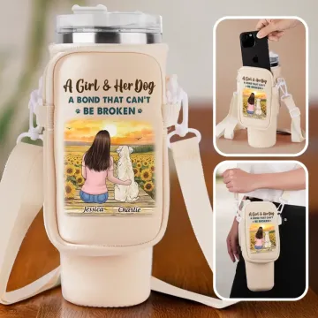 The Best Part Of Me Is My Dog - Dog Personalized Custom Neoprene Water Bottle Carrier With Pocket - Gift For Pet Owners, Pet Lovers