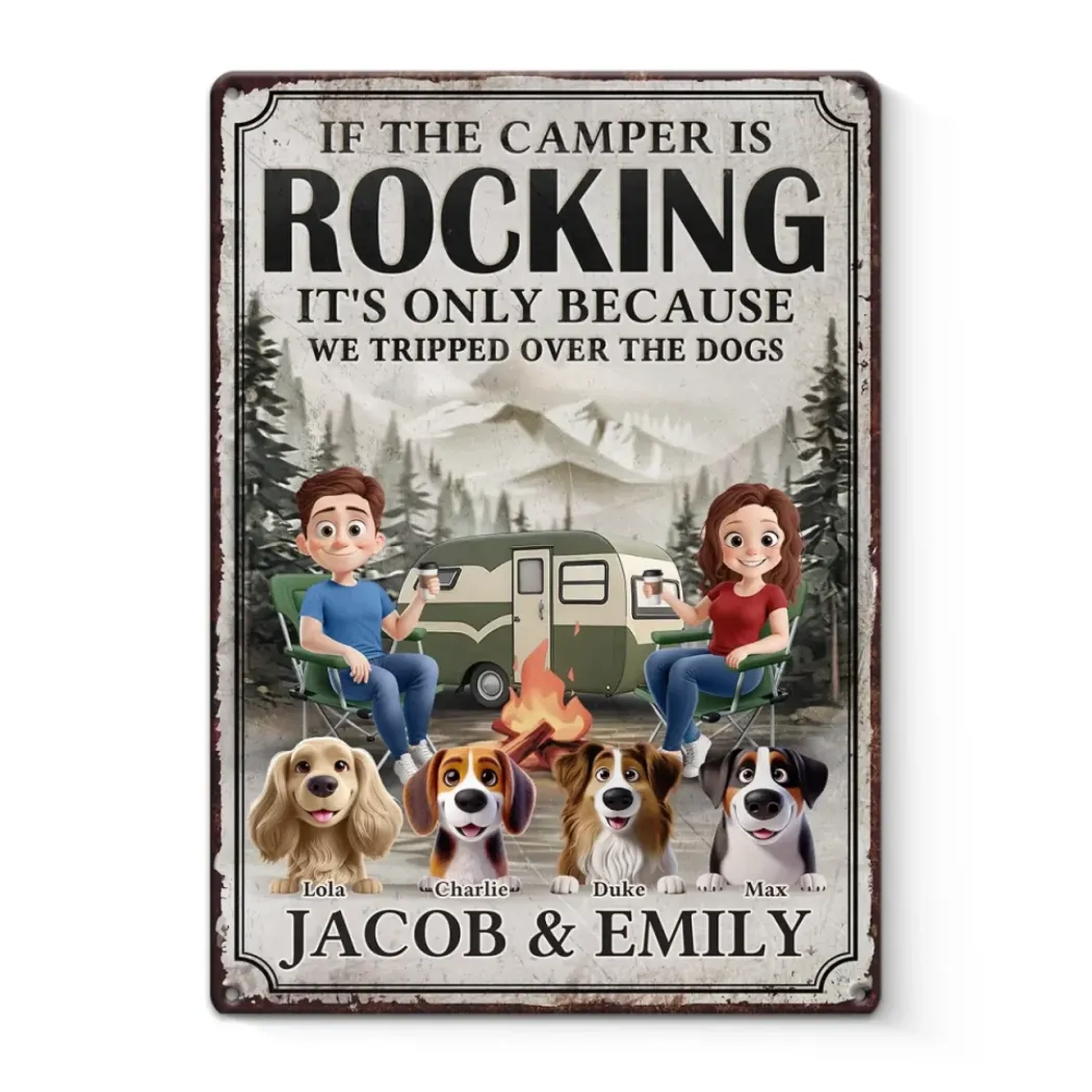 Happy Campers & Wagging Tails - Dog Personalized Custom Home Decor Metal Sign - House Warming Gift For Husband Wife, Pet Owners, Pet Lovers