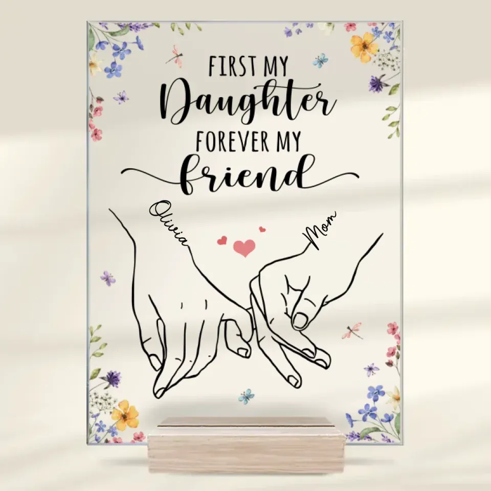 Her Hand Is My Safe Place - Family Personalized Custom Rectangle Shaped Acrylic Plaque - Gift For Mom