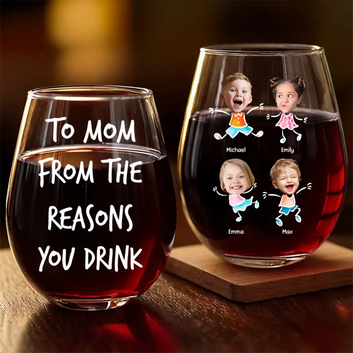 Custom Photo Perfect For The Woman Who Loves A Cozy Evening - Family Personalized Custom Wine Glass - Gift For Mom, Grandma