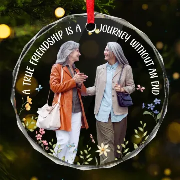 Custom Photo Our Friendship Is Timeless - Bestie Personalized Custom Circle Glass Ornament - Christmas Gift For Best Friends, BFF, Sisters