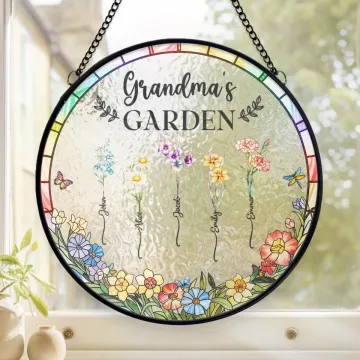 Sunshine, Petals And Grandma��s Love - Family Personalized Custom Stained Glass Window Hanging Suncatcher - Mother's Day, Gift For Mom, Grandma