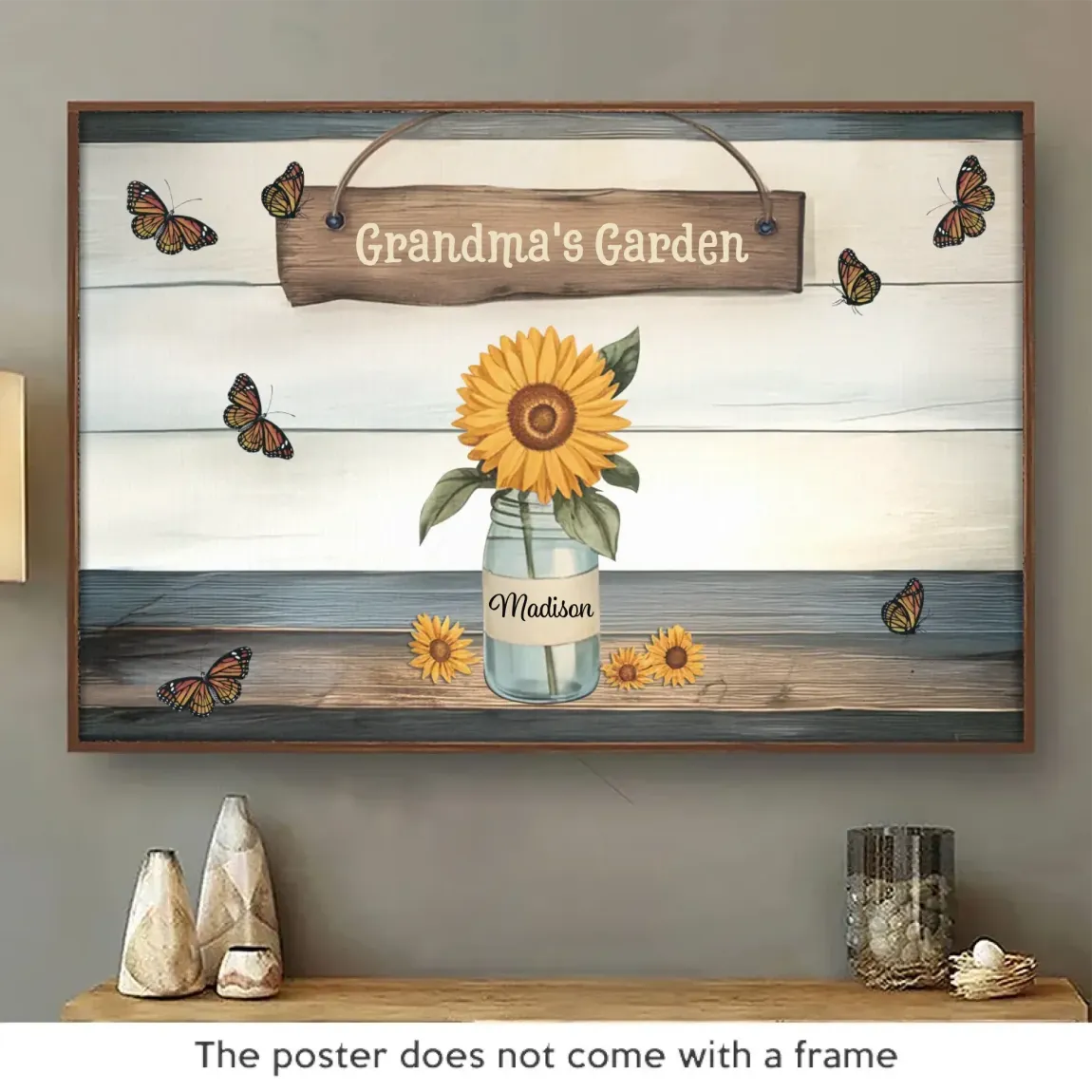 Happiness Is Blooming In Grandma��s Garden - Family Personalized Custom Horizontal Poster - Gift For Mom, Grandma