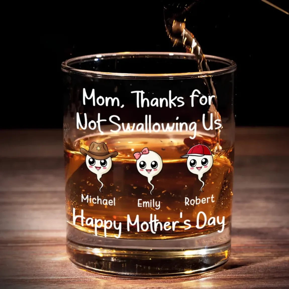 Thanks For The Save, Mom - Family Personalized Custom Whiskey Glass - Mother's Day, Gift For Mom