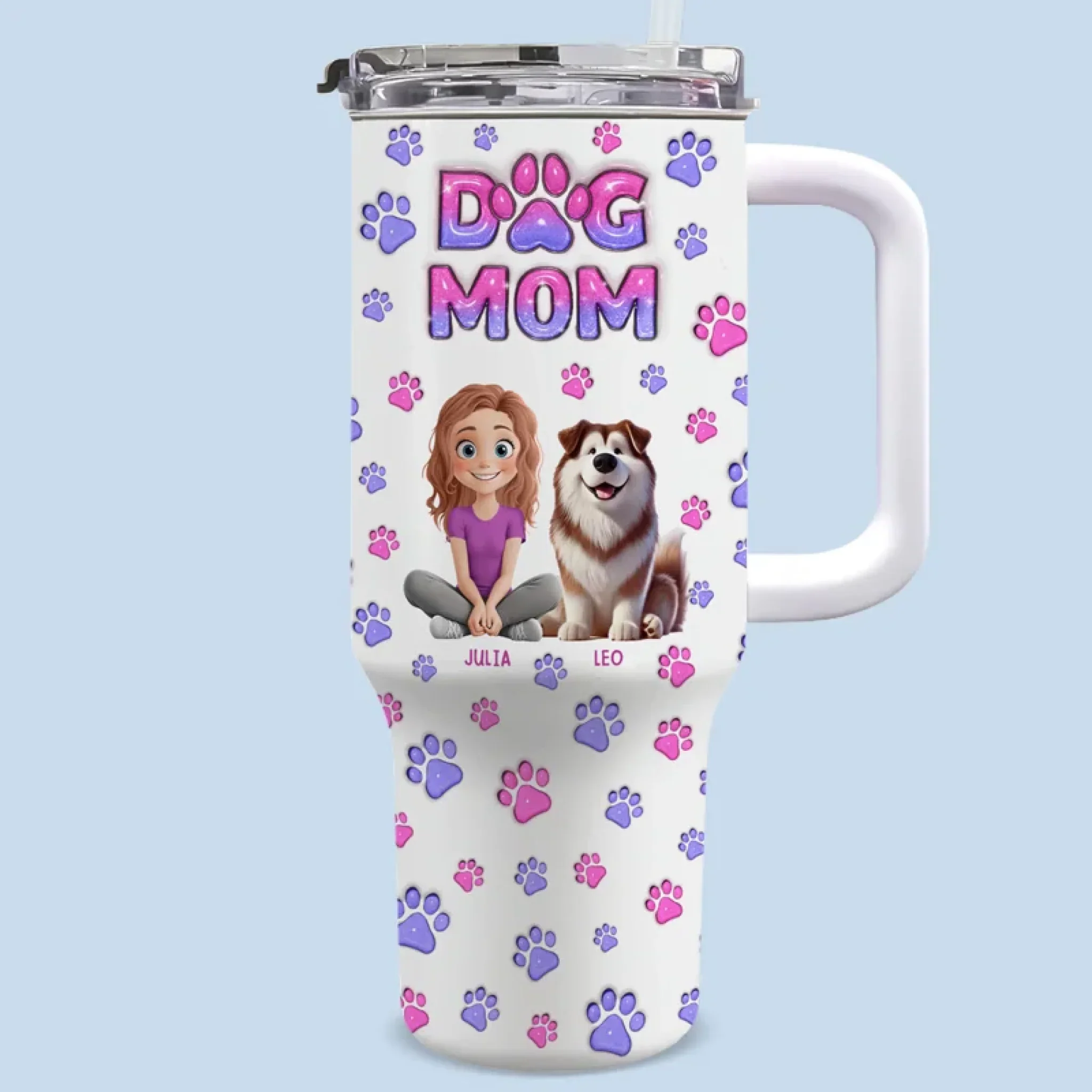 My Heart Belongs To A Fur Baby - Dog & Cat Personalized Custom 3D Inflated Effect Printed 40 Oz Stainless Steel Tumbler With Handle - Gift For Pet Owners, Pet Lovers