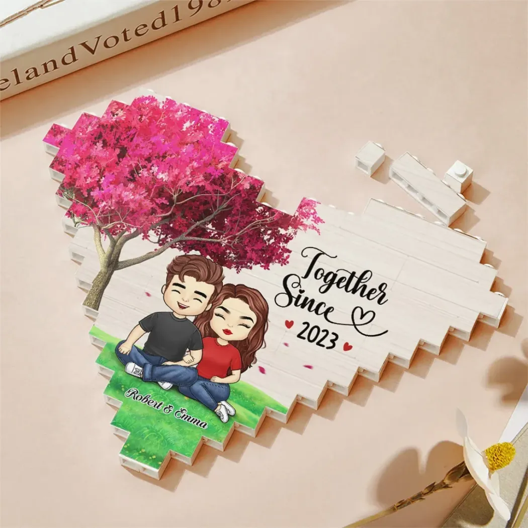Forever Together - Couple Personalized Custom Heart Shaped Building Brick Blocks - Gift For Husband Wife, Anniversary