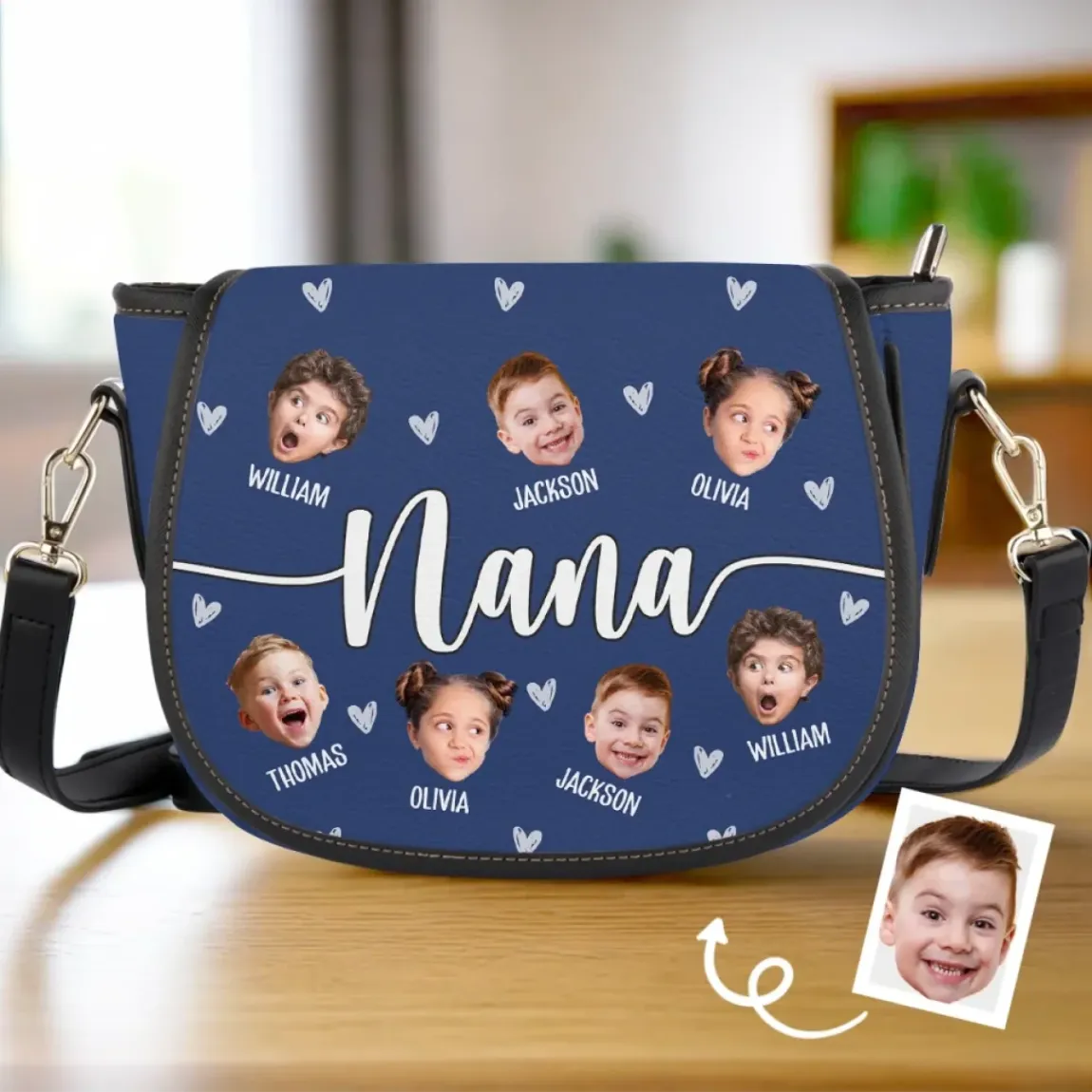 Custom Photo Carrying Love, One Grandkid At A Time - Family Personalized Custom Leather Saddle Bag - Mother's Day, Gift For Mom, Grandma