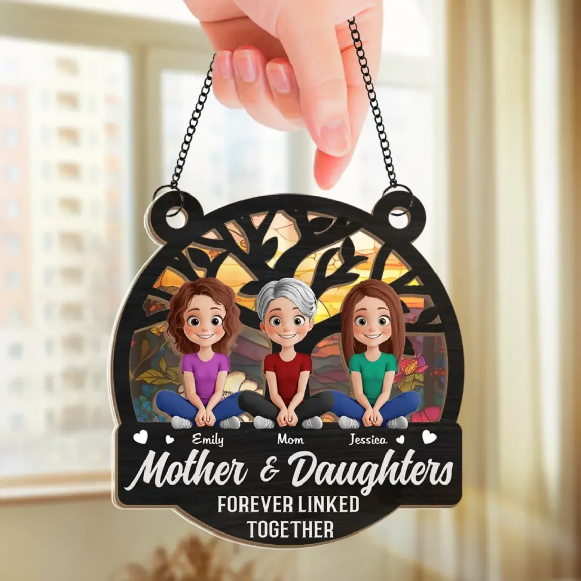 Born From Love, Bonded For Life - Family Personalized Window Hanging Suncatcher Ornament - Gift For Mom, Daughter