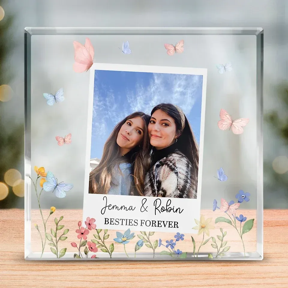 Custom Photo Besties Make Life Brighter - Bestie Personalized Custom Square Shaped Acrylic Plaque - Gift For Best Friends, BFF, Sisters