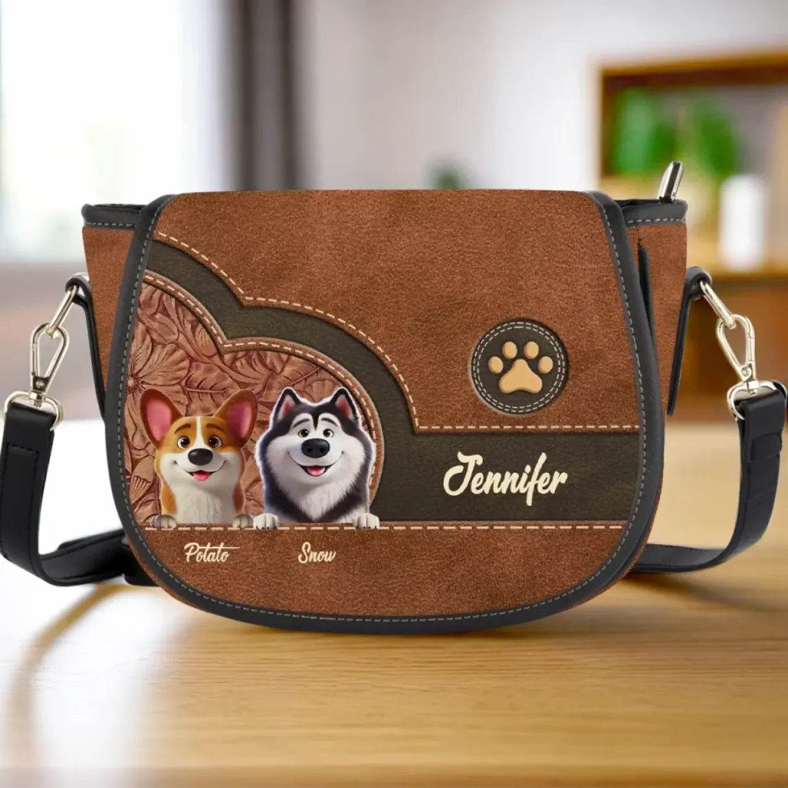 Paws And Reflect Love - Dog Personalized Custom Leather Saddle Bag - Gift For Pet Owners, Pet Lovers