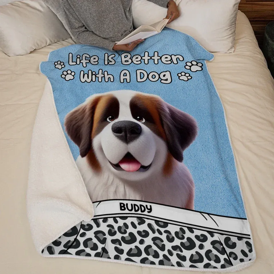 Happiness Is A Wet Nose And A Wagging Tail - Dog Personalized Custom Blanket - Gift For Pet Owners, Pet Lovers