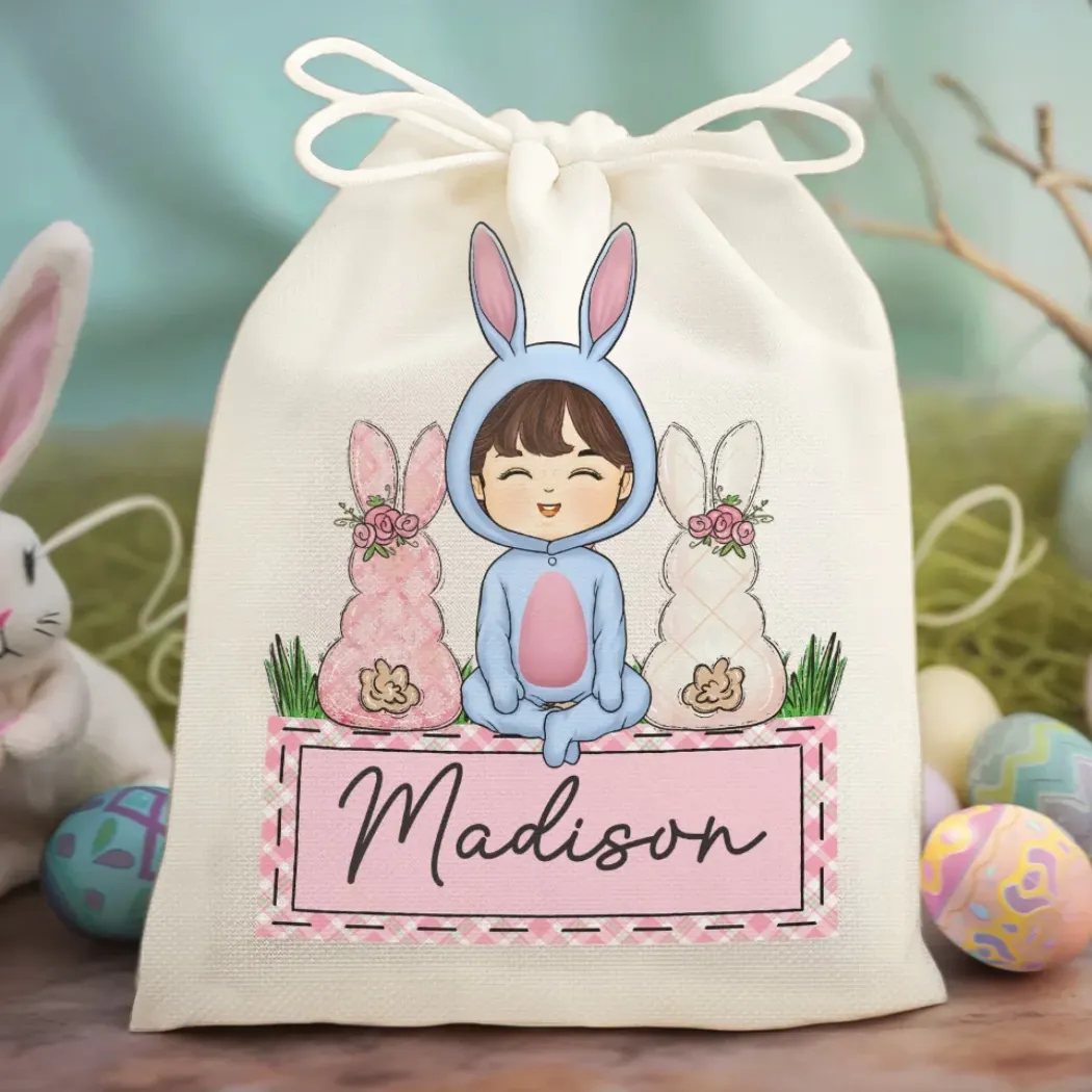 Sweet Treats & Bunny Love Await - Family Personalized Custom Favor Bag - Easter Gift For Family Members