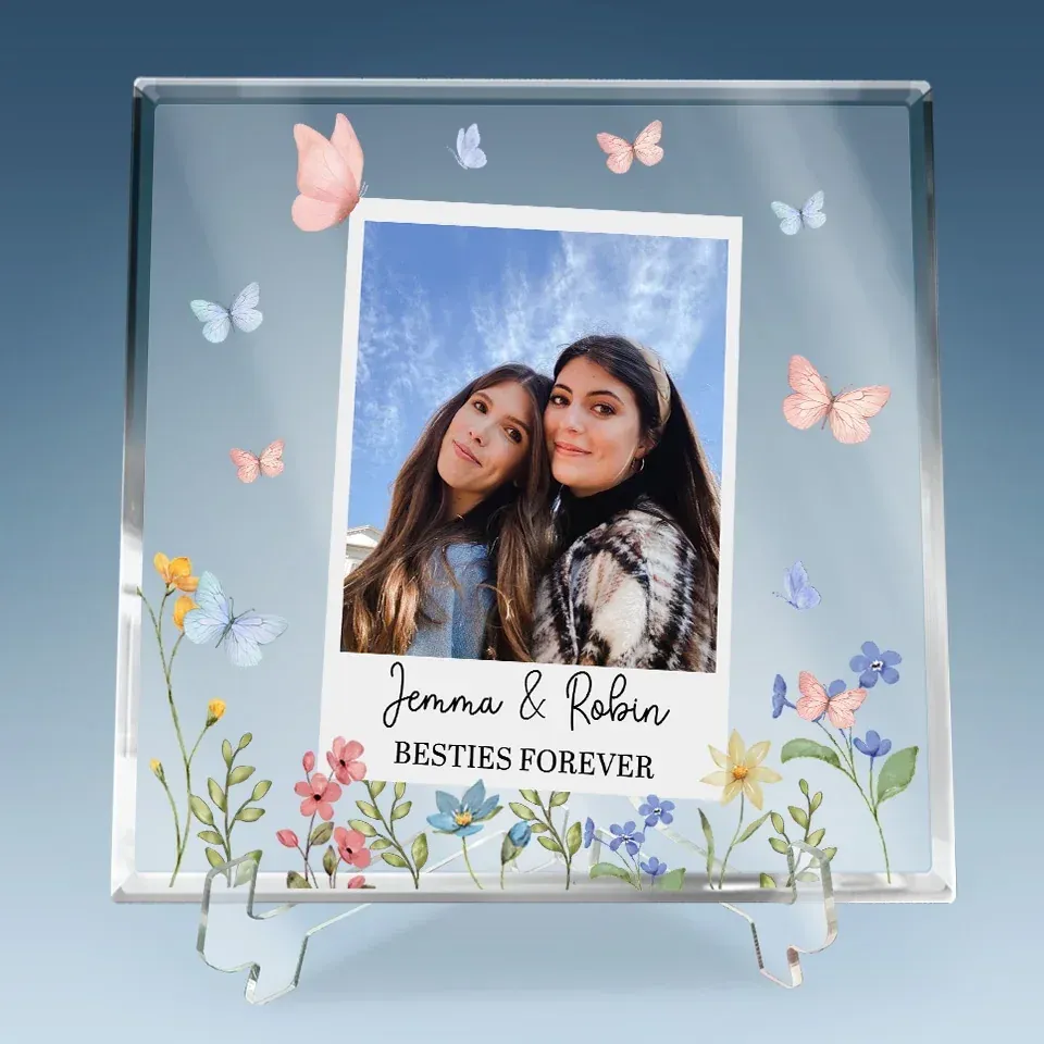 Custom Photo Besties Make Life Brighter - Bestie Personalized Custom Square Shaped Acrylic Plaque - Gift For Best Friends, BFF, Sisters