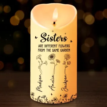 Blooming Side By Side, Forever Connected - Bestie Personalized Custom LED Candle - Gift For Best Friends, BFF, Sisters