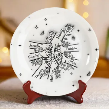 Holding Mom��s Hand, Holding Love - Family Personalized Custom 3D Inflated Effect Printed Ceramic Plate - Mother's Day, Gift For Mom, Grandma