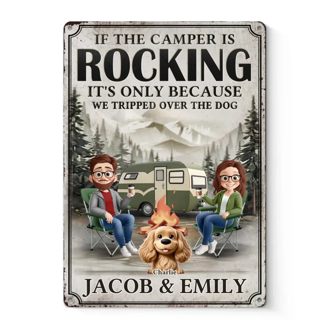 Happy Campers & Wagging Tails - Dog Personalized Custom Home Decor Metal Sign - House Warming Gift For Husband Wife, Pet Owners, Pet Lovers