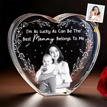 Custom Photo I'm As Lucky As Can Be The Best Mom - Family Personalized Custom Engraved 3D Crystal Heart Shaped - Mother's Day, Gift For Mom