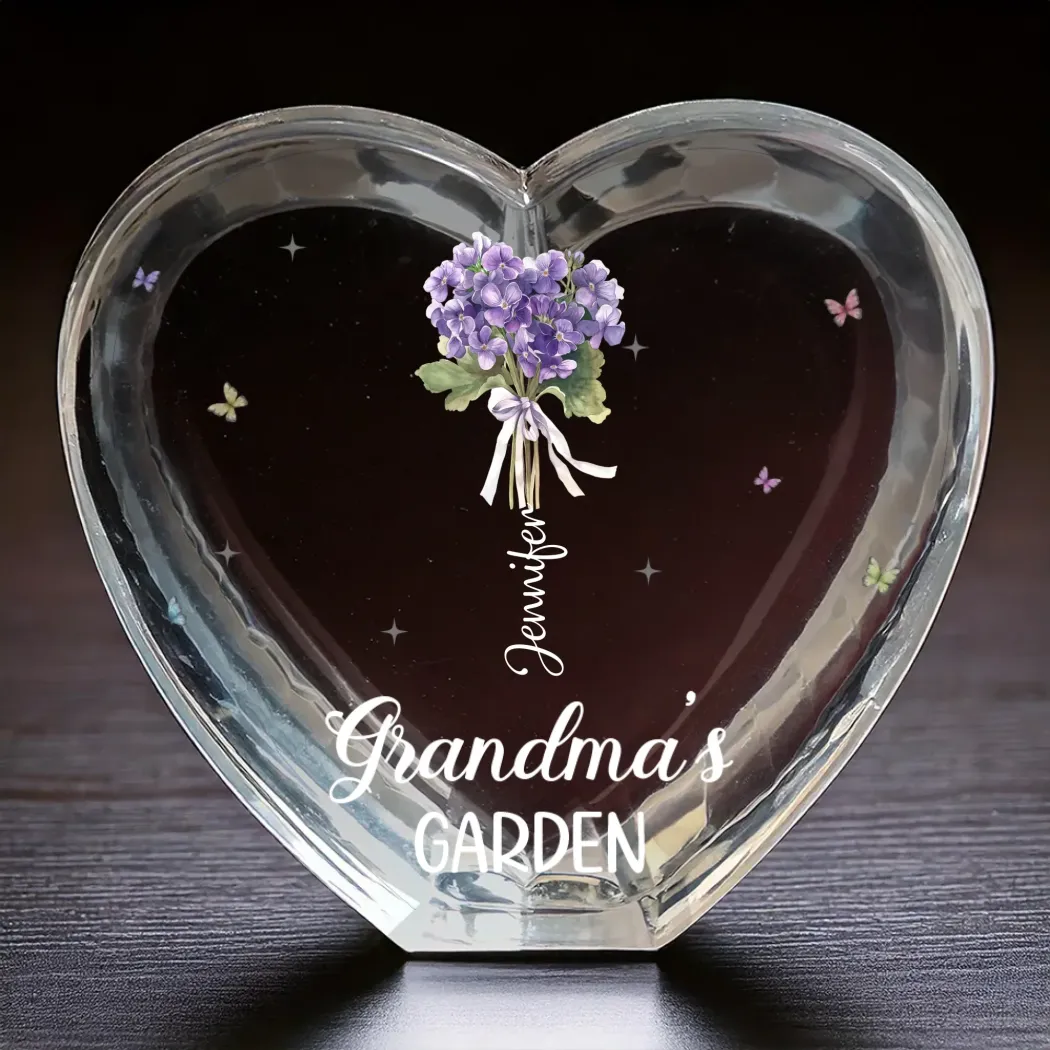 Planted In Her Heart - Family Personalized Custom 3D Crystal Heart Shaped - Mother's Day, Gift For Mom, Grandma
