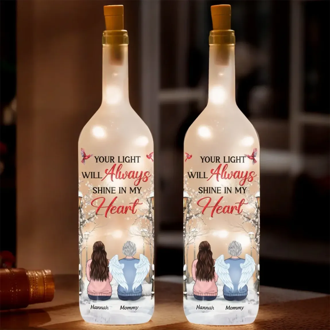 The Glow Of Your Soul Will Forever Brighten My Path - Memorial Personalized Custom Bottle Lamp - Sympathy Gift For Family Members