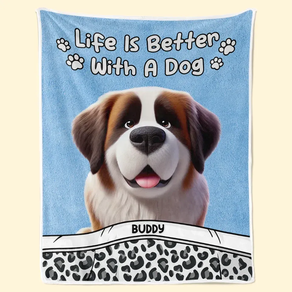 Happiness Is A Wet Nose And A Wagging Tail - Dog Personalized Custom Blanket - Gift For Pet Owners, Pet Lovers