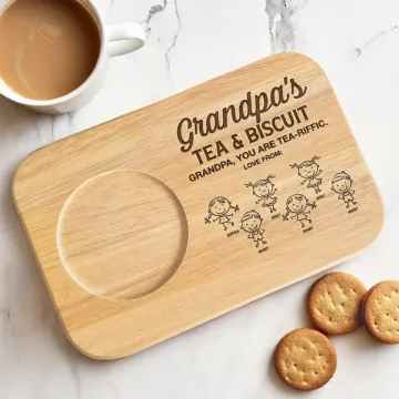 Tea, Biscuits, And Grandpa��s Wisdom - Family Personalized Custom Engraved Wooden Tea & Snack Board - Father's Day, Gift For Dad, Grandpa