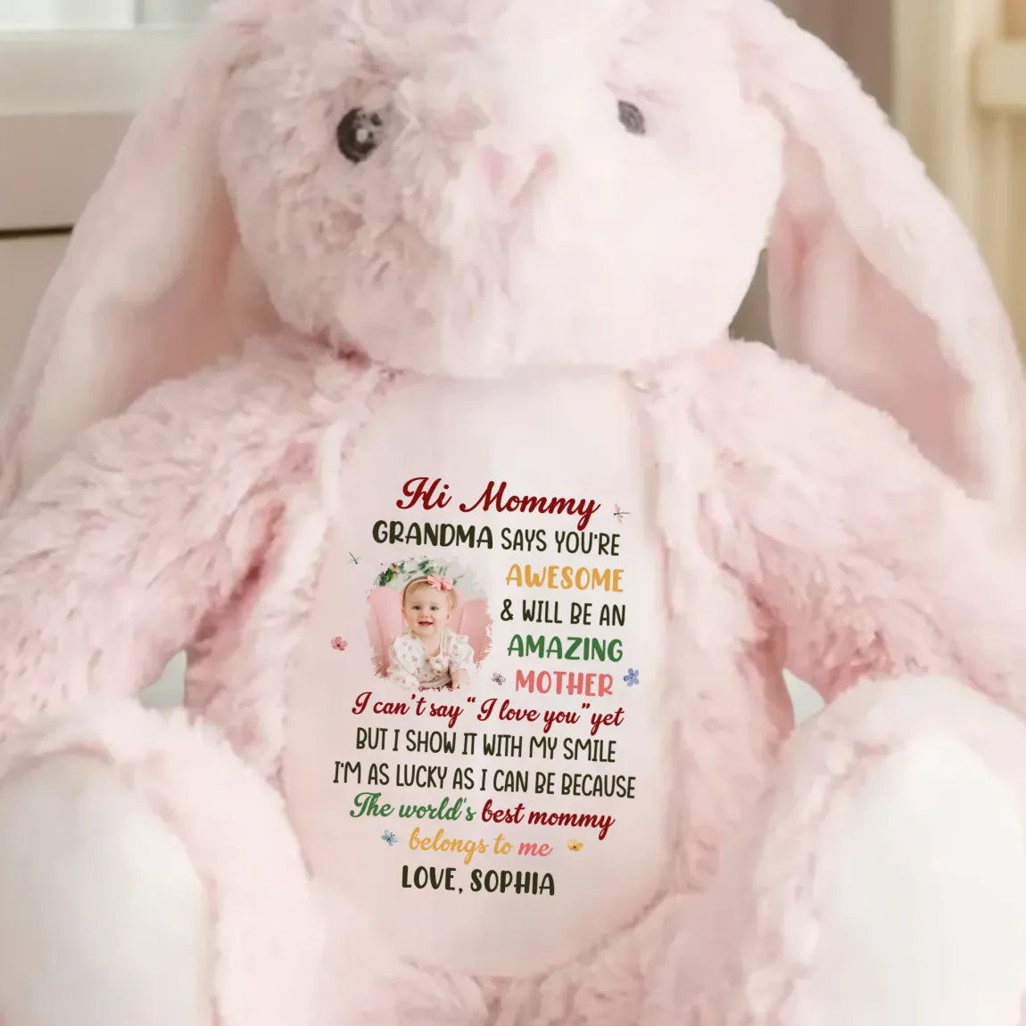 Custom Photo Hi Mommy, You��re Already The Best - Family Personalized Custom Easter Bunny Plush - Mother's Day, Baby Shower Gift, Gift For First Mom