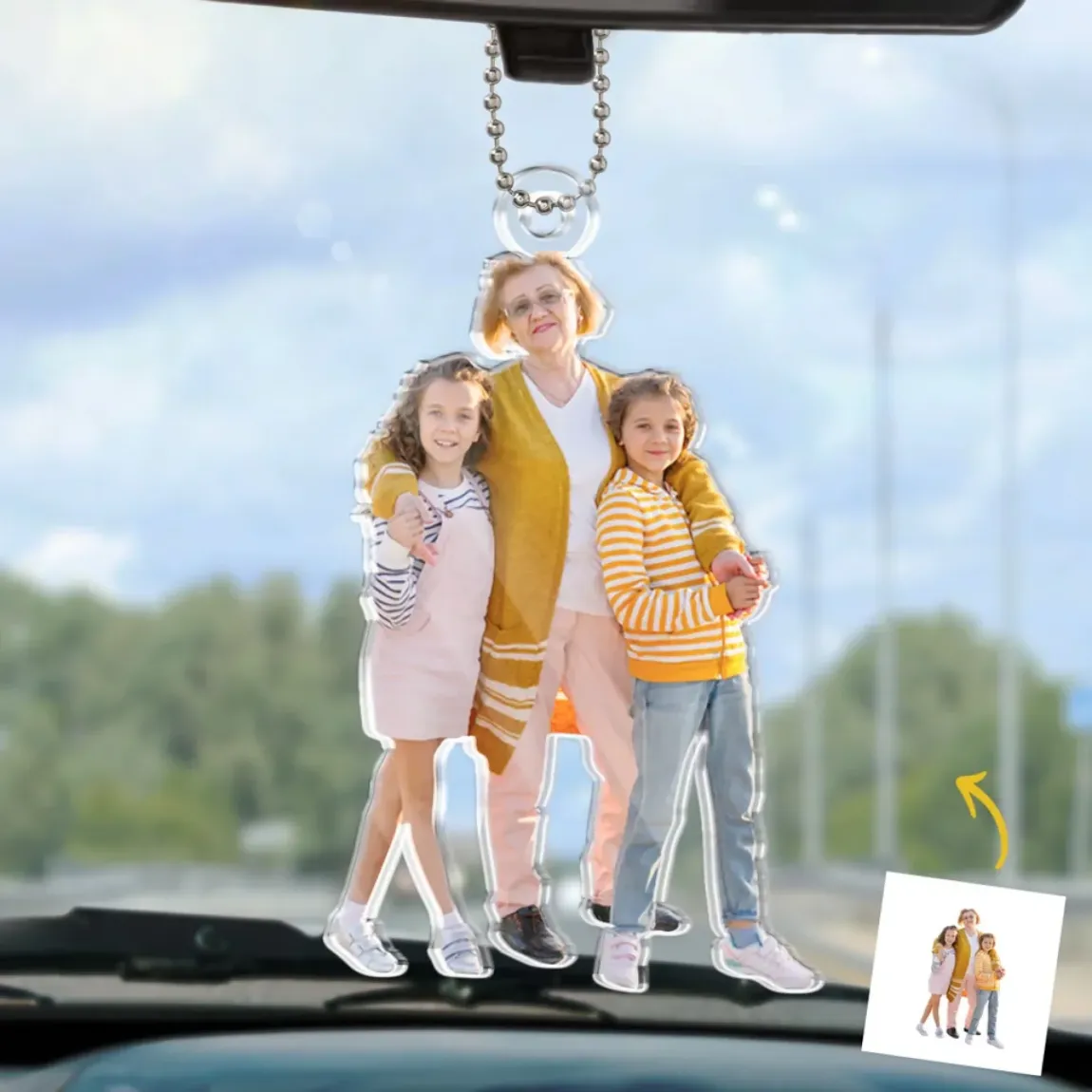 Custom Photo Drive Safe And Come Back To Us - Family Personalized Custom Car Ornament - Acrylic Custom Shaped - Gift For Mom, Grandma