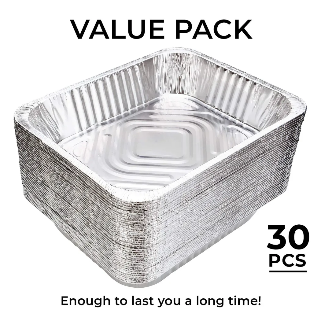 9x13 Aluminum Pans Disposable (30-Pack) - HEAVY DUTY - Half-Size Deep Foil Pans. Great for Baking, Cooking, Grilling, Serving & Lining Steam-Table Trays/Chafers. Pan Size - 12 1/2' x 10 1/4' x 2 1/2'
