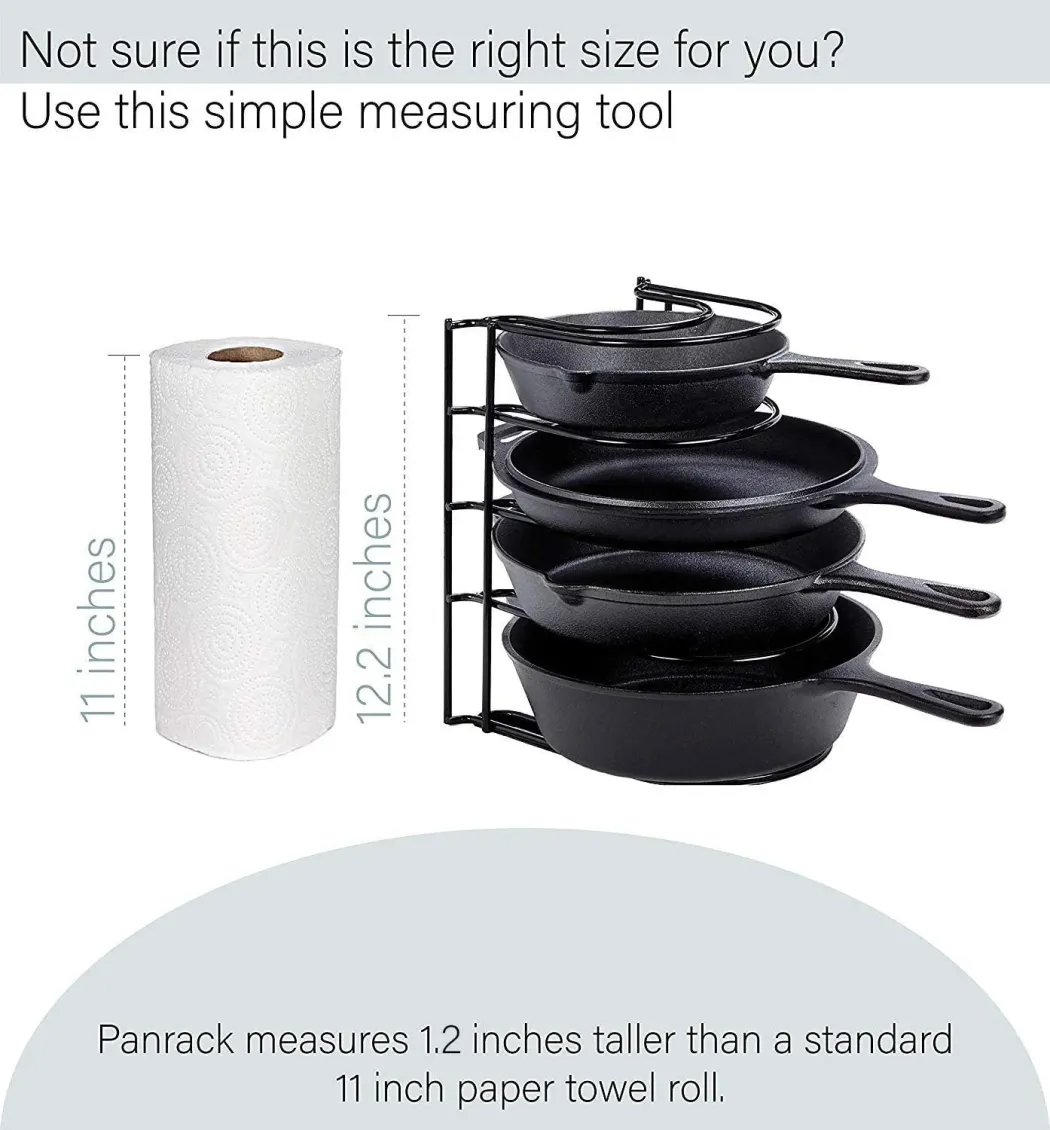 Heavy Duty Pan Organizer, 5 Tier Rack - Holds up to 50 LB - Holds Cast Iron Skillets, Griddles and Shallow Pots - Durable Steel Construction