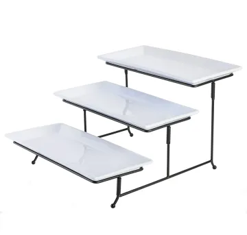 Gracious Dining Dinnerware, 3-Tier Rectangle Plate Set with Metal Stand, White
