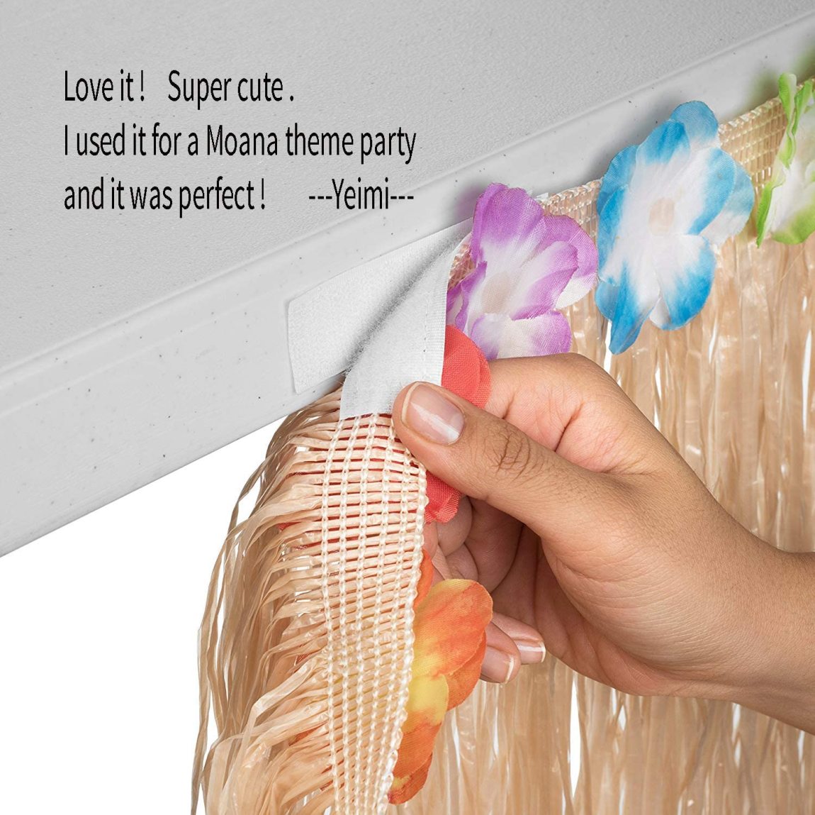 12 pc Tropical Green Leaves included 1 Hawaiian Luau Hibiscus Brown Table Skirt (9 ft)