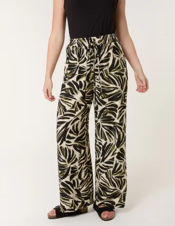Palm Print Elastic Trousers
