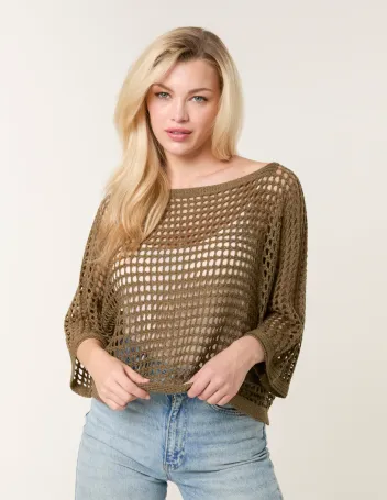 Round Neck Net Top