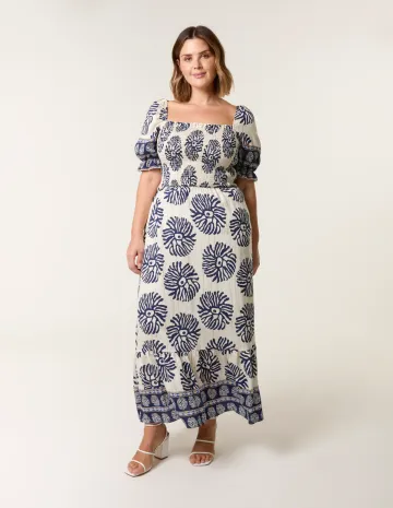 Curve Shirred Floral Maxi Dress