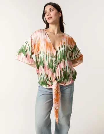 Satin Tie Front Blouse
