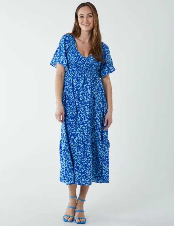Floral Midi Dress With Angel Sleeve
