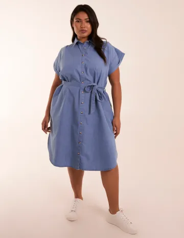 Curve Button Front Shirt Dress