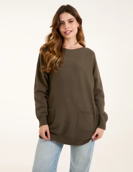 Pocket Slash Neck Jumper