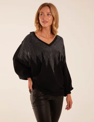 V Neck Diamante Jumper