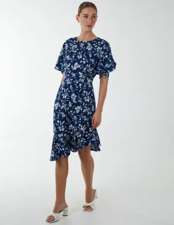 Angel Sleeve Asymmetric Tier Midi Dress